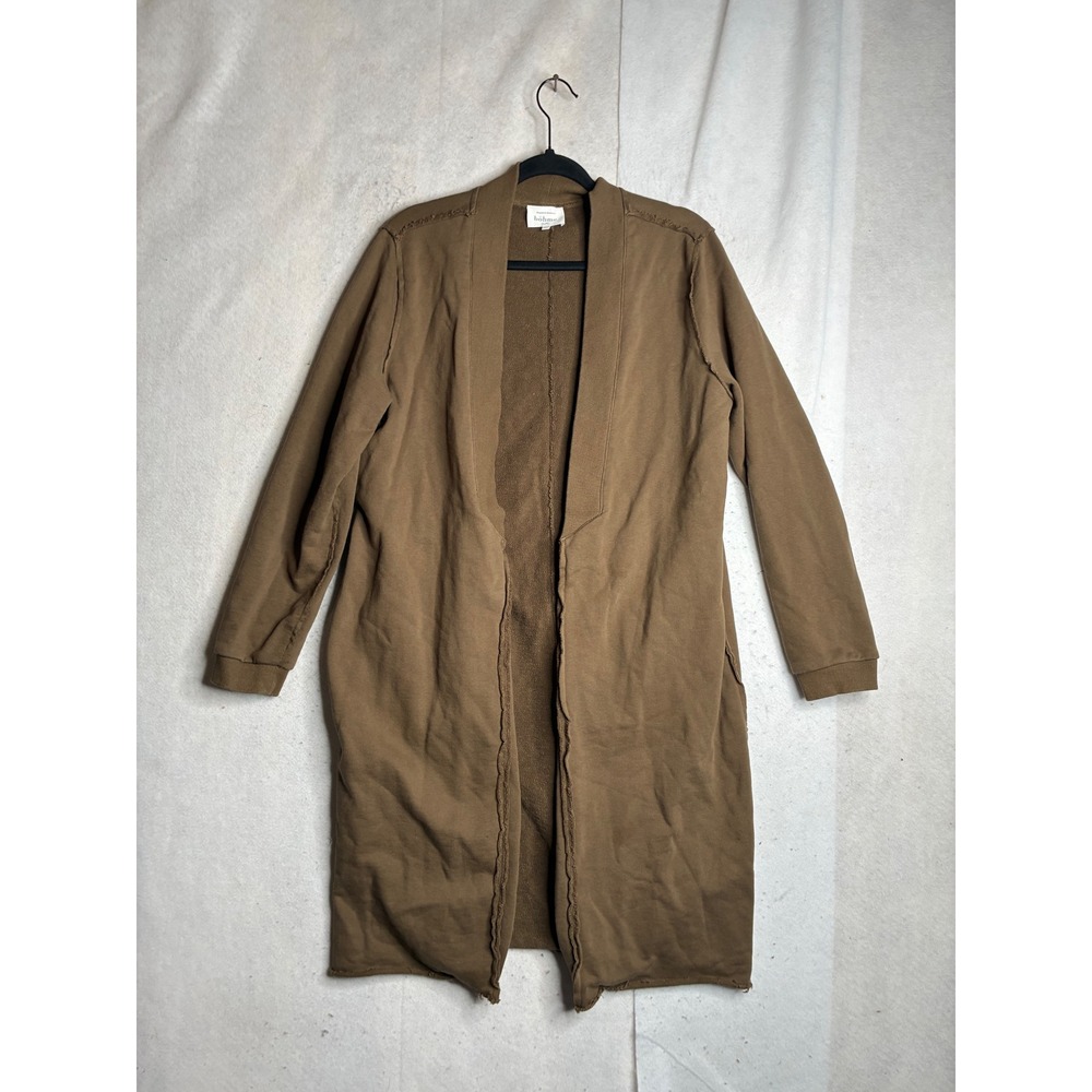 Böhme Brown Cotton French Terry Longline Open Cardigan Duster WC8895 Large